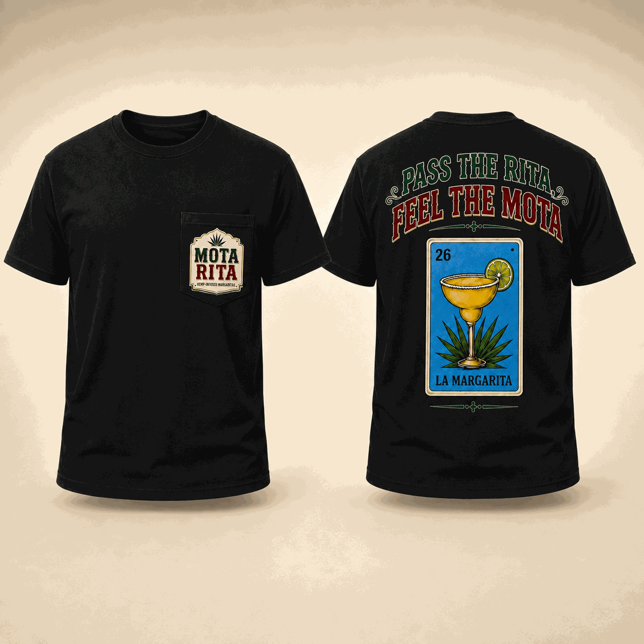 Black Pass the Rita Pocket Tee, front and back