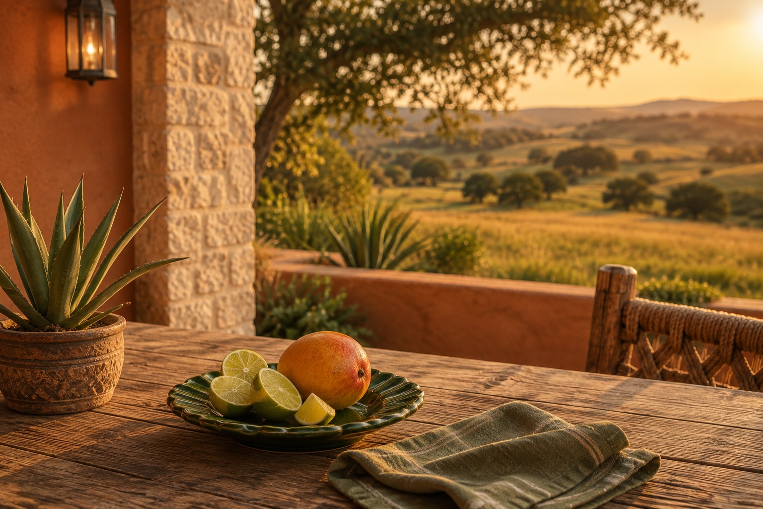 South Texas-inspired porch with agave, lime and mango